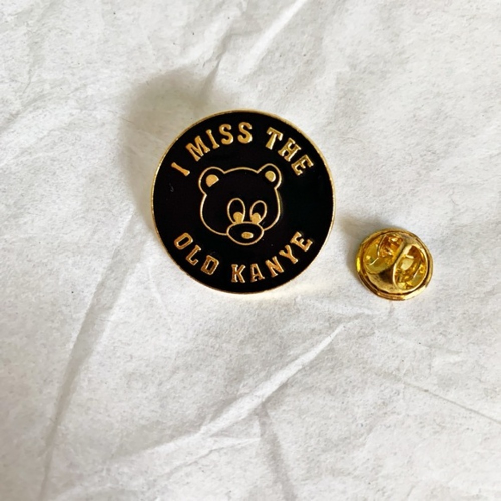 New “I Miss The Old Kanye” Black and Gold Pin with Bear Design College Dropout